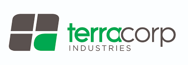 The logo for terracorp industries is green and black.