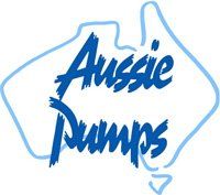 A logo for aussie pumps with a map of australia in the background.