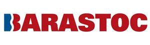 A red and blue logo for barastoc on a white background