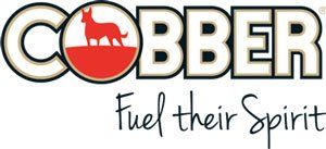 A logo for cobber dog food to fuel their spirit with a dog on it.