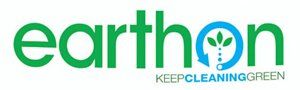 A green and blue logo for earthon keep cleaning green