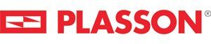 The logo for plasson is red on a white background