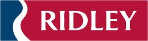 A red and blue logo that says ridley on it