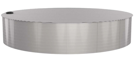 A large water tank on a farm