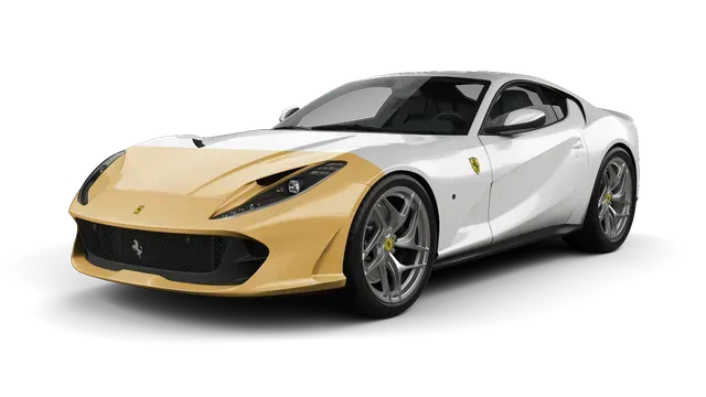 A gold and white ferrari on a white background.