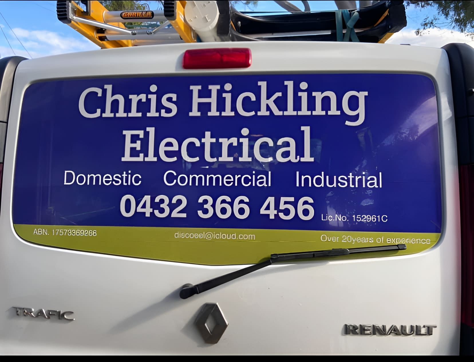 A White Van With A Blue Sign That Says Chris Hickling Electrical — Chris Hickling Electrical In Port Macquarie, NSW