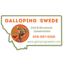 A logo for galloping swede llc with a viking on a horse