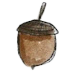 A drawing of an acorn with a handle on a white background.