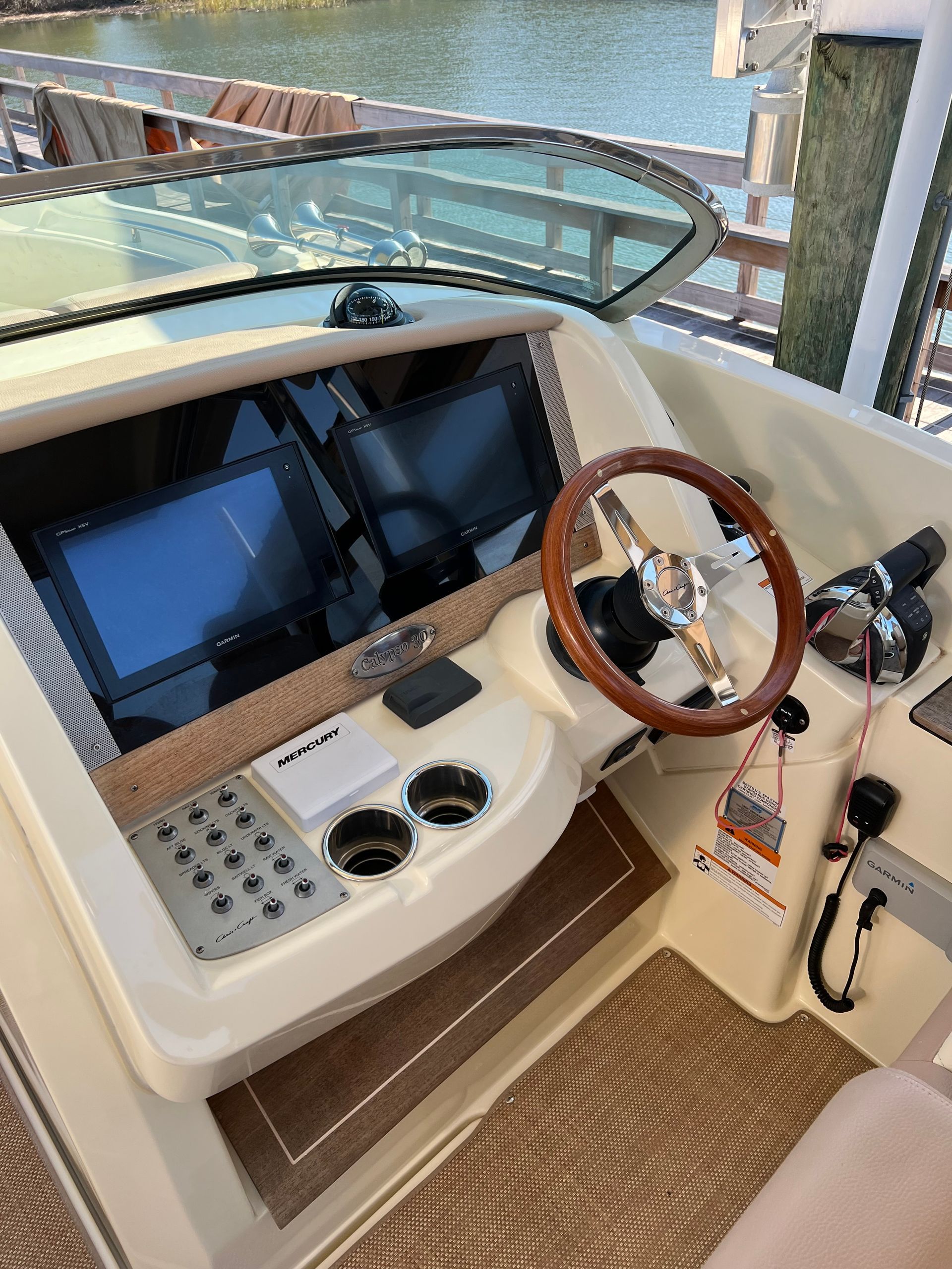 Interior of a yacht with a spotless and luxurious look, showcasing marine detailing.
