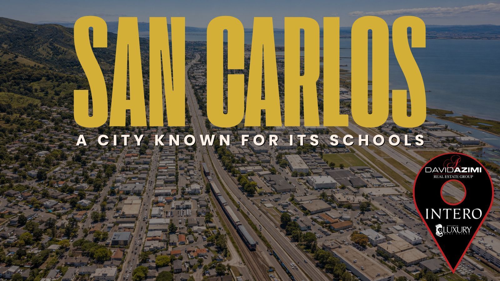 San Carlos California Peninsula city with neighborhoods, nearby streets, and bay shoreline