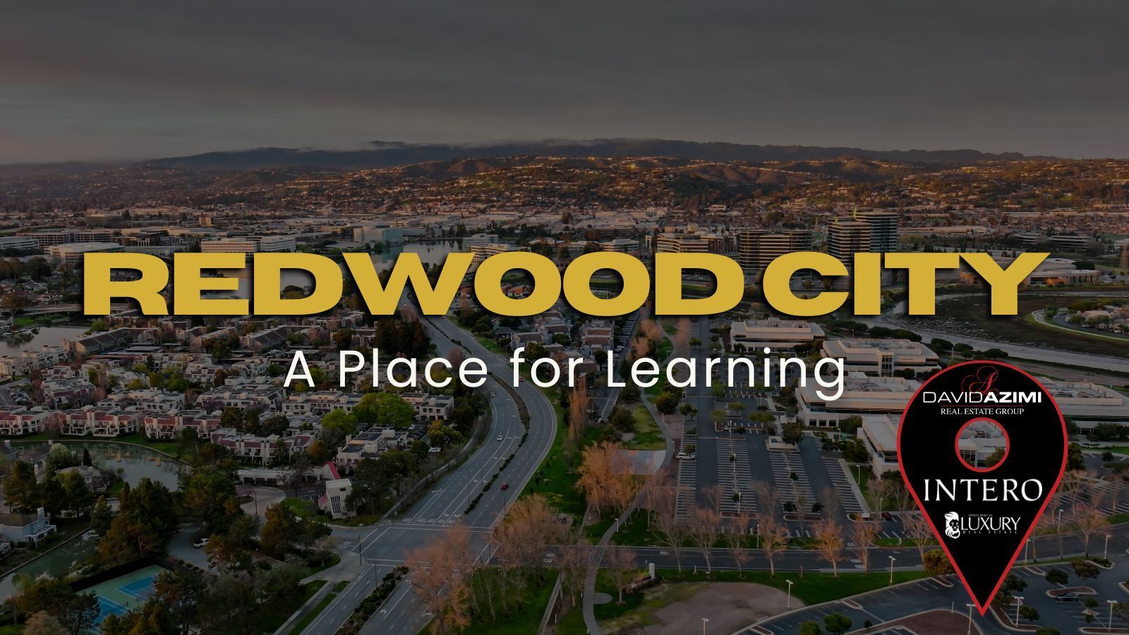 Redwood City California showing downtown streets, surrounding neighborhoods, and public schools.