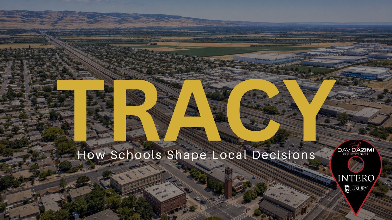 Tracy California showing homes, nearby streets, trees, and surrounding neighborhood layout.