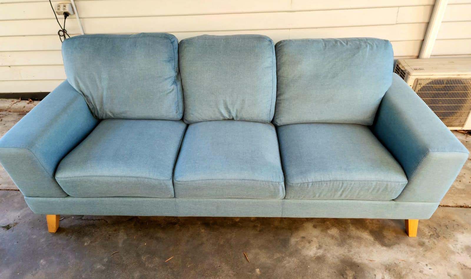 Photo of blue couch after professional cleaning by Advanced Floor care, Bendigo.