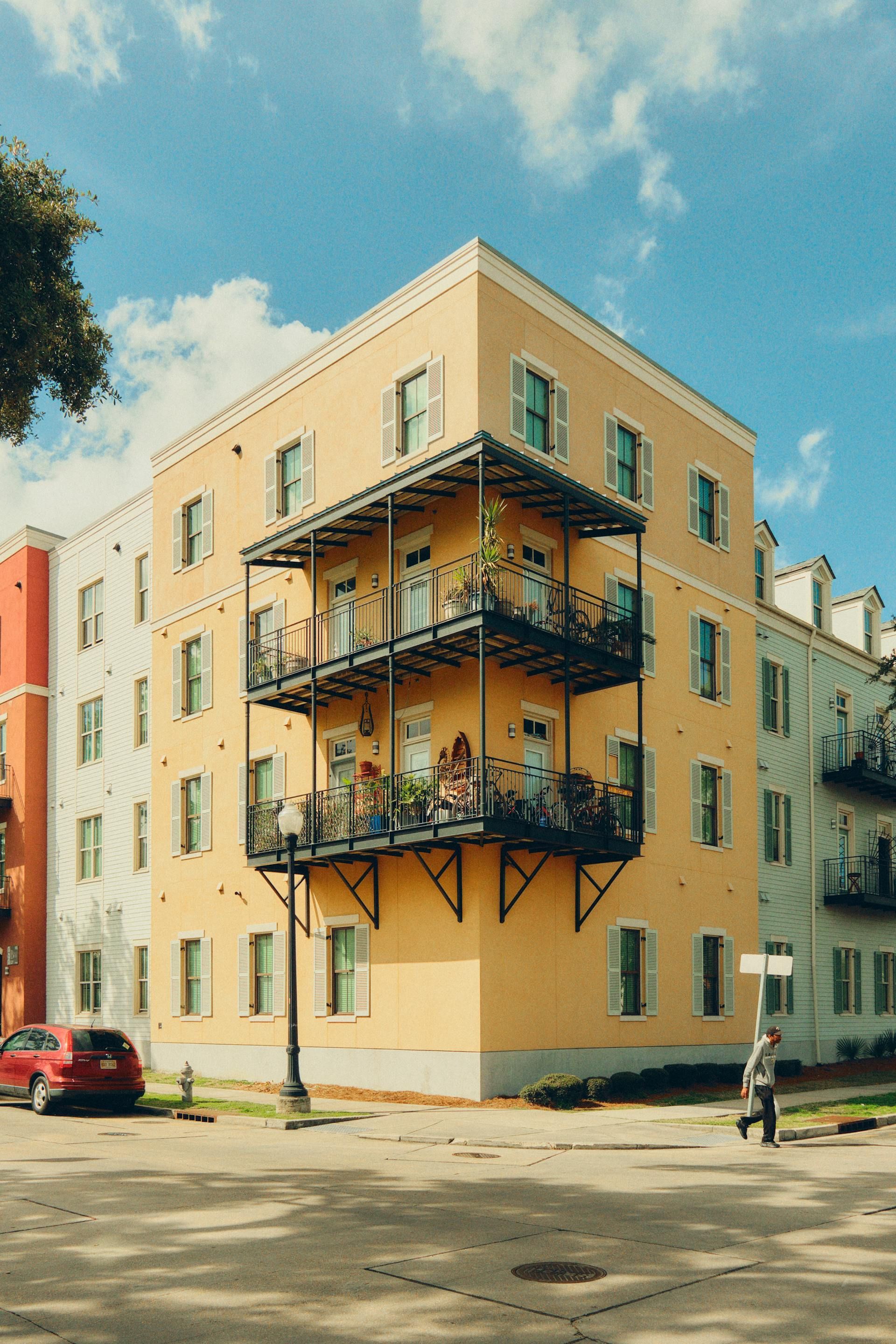 A building with a lot of balconies on the side of it