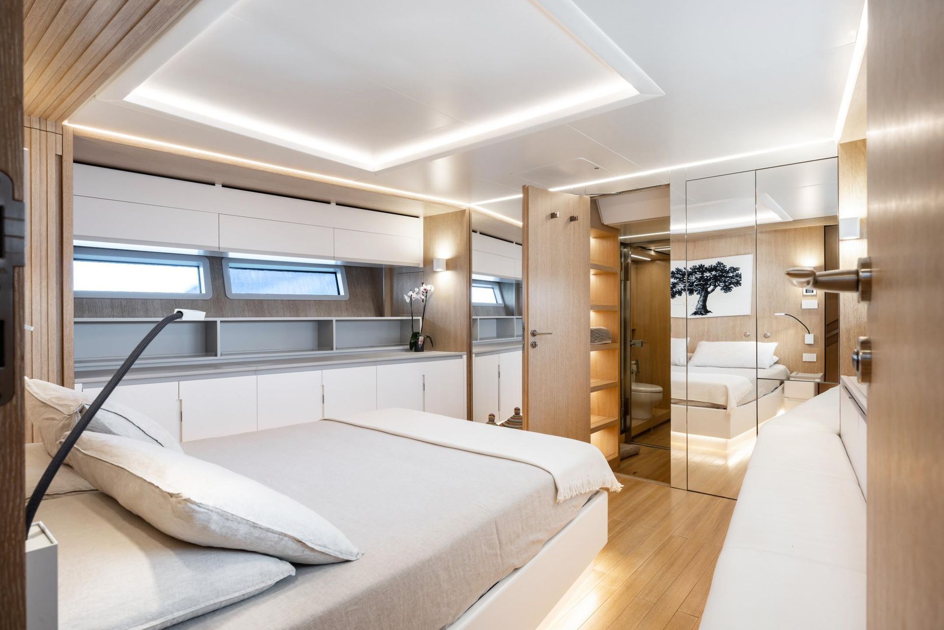 There is a large bed in the middle of the room.