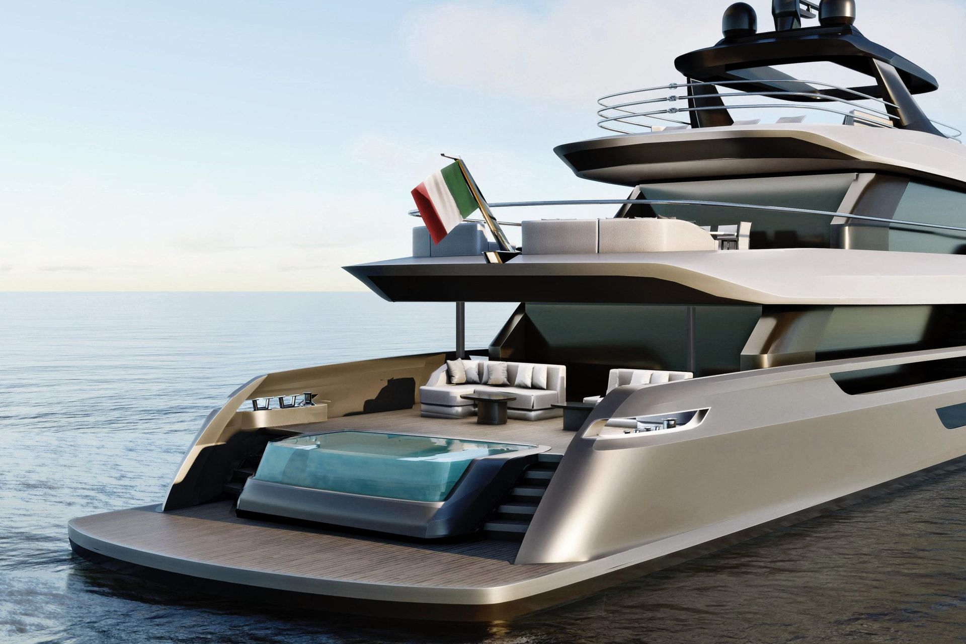 A large yacht is floating on top of a body of water.