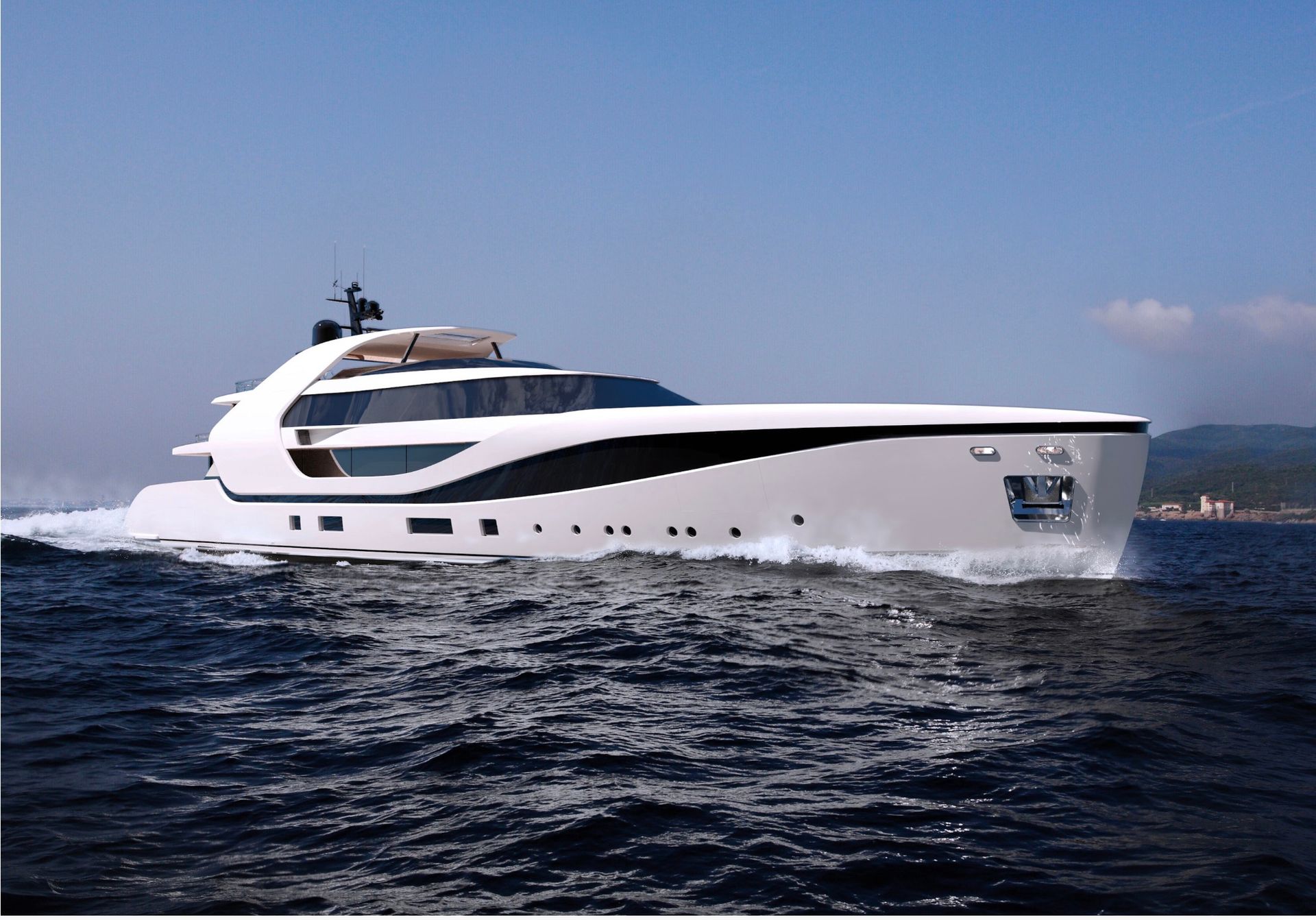 A large white yacht is floating on top of a body of water