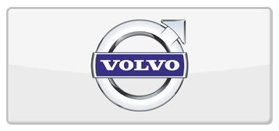 The Volvo logo featuring a silver metallic circle with an arrow, overlaid with a blue rectangular bar containing the text.