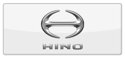 The silver Hino truck company logo featuring a stylized 'H' and the brand name in a metallic font on a white background.