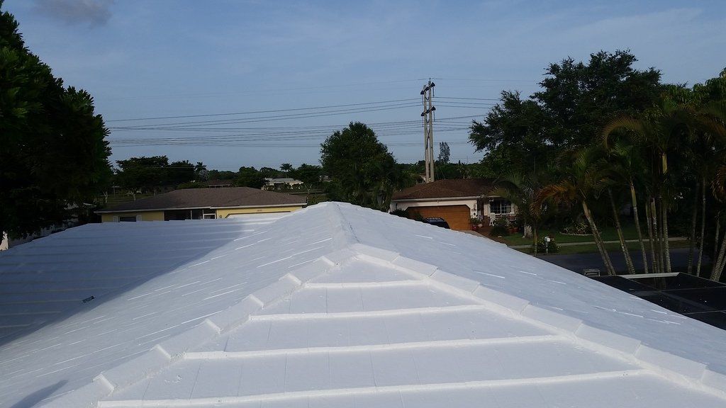 a white roof with a lot of trees in the background