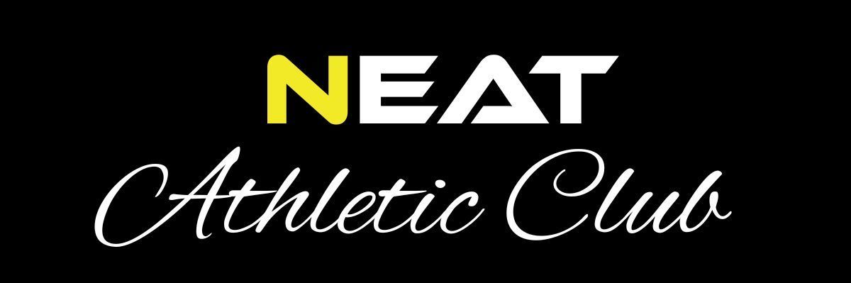 Logo for Neat Athletic Club with "NEAT" in white with yellow "N" and "Athletic Club" in script below.