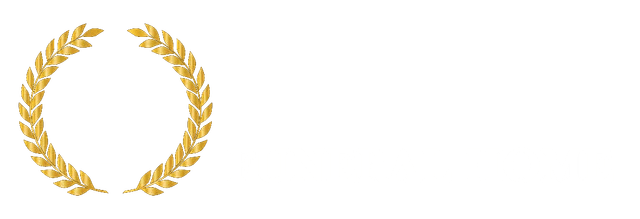 A gold laurel wreath on a white background.