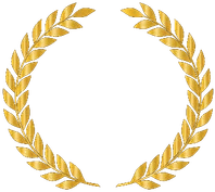 A gold laurel wreath on a white background.