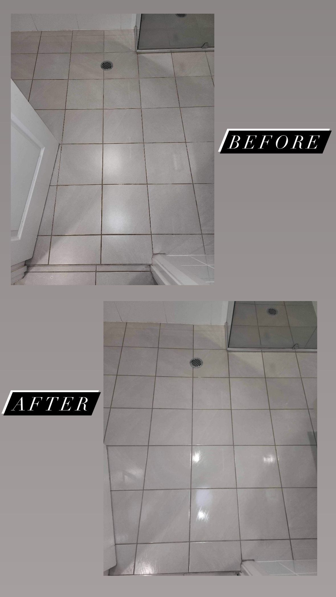 Comparison of bathroom tile floors before and after a renovation — Integral Cleaning Services in Aberdare, NSW