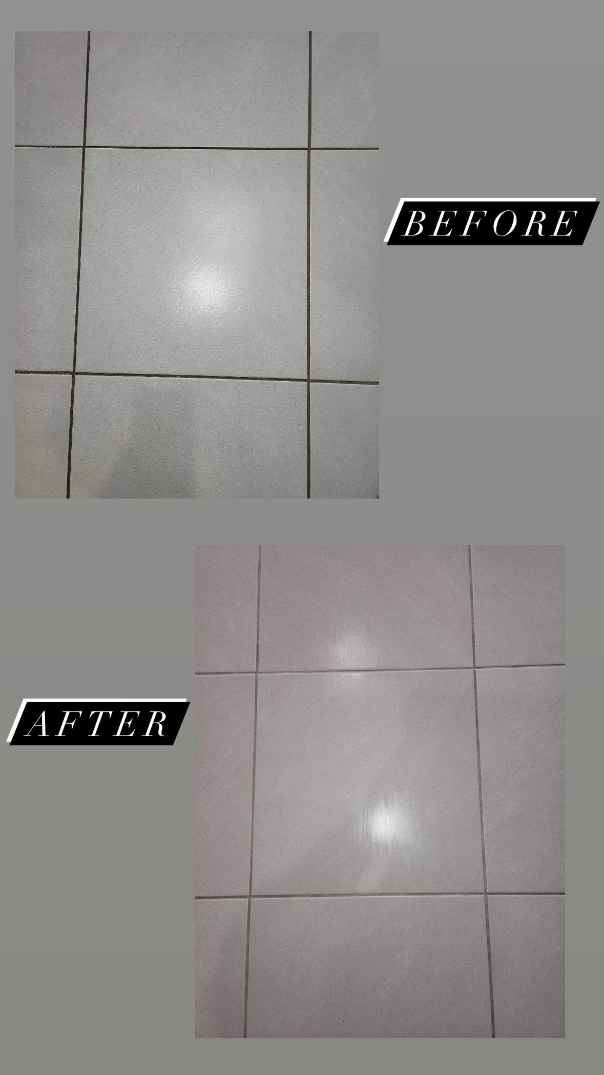 Comparison of before and after cleaning, tiled floor. Before: dirty. After: clean — Integral Cleaning Services in Aberdare, NSW