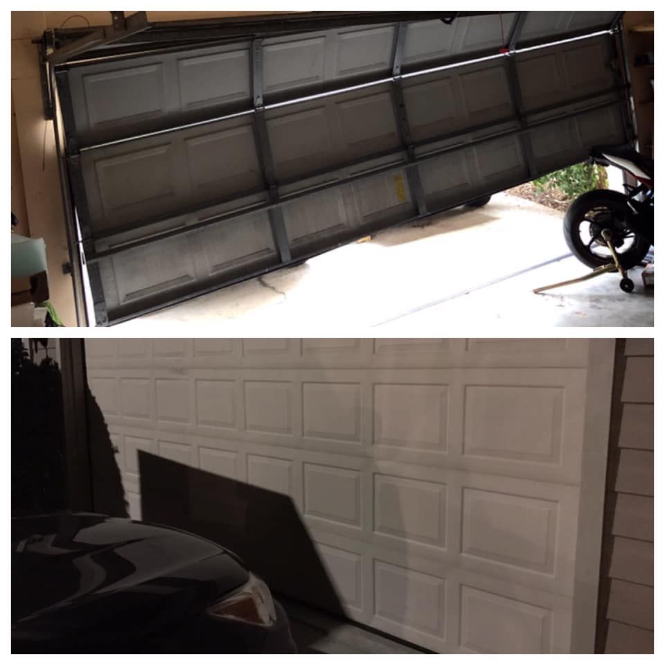 A picture of a garage door that is open and a picture of a garage door that is closed.