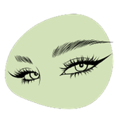 A drawing of a woman 's eyes with long eyelashes on a green background.