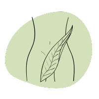 A drawing of a woman 's stomach with a leaf sticking out of it.