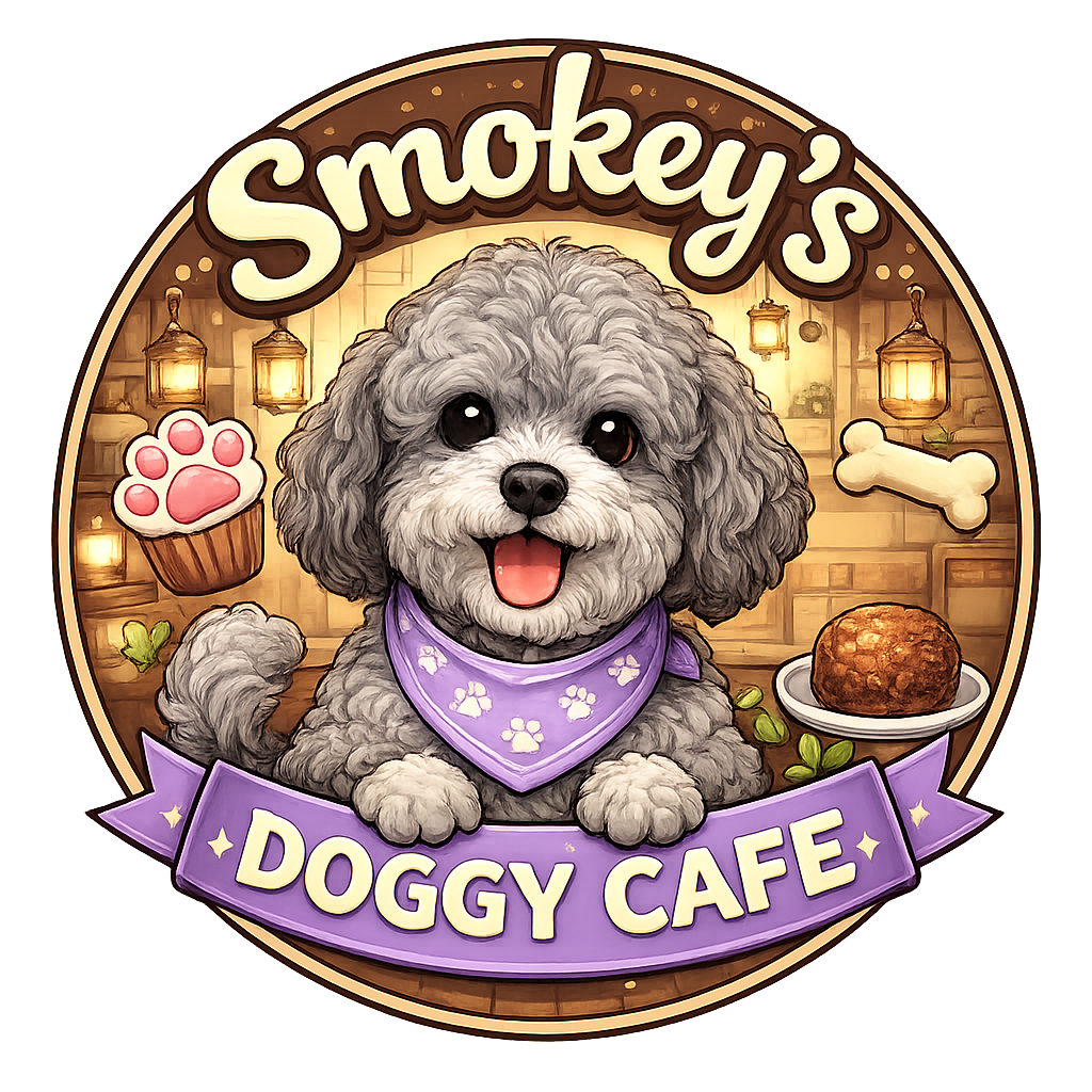 Pet cafe logo with a doodle dog and bone icon – Smokey’s Keyport NJ