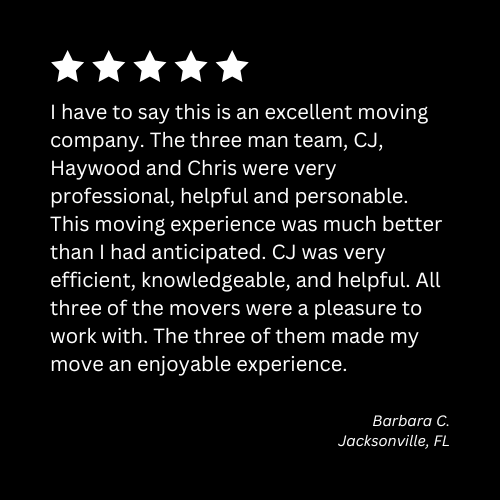 A client testimonial for A1A Moving & Transport in Jacksonville, FL