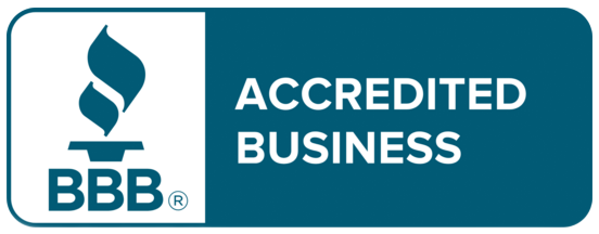 BBB Accredited Business logo with blue background and white text