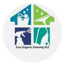 Logo for Zury Organic Cleaning 412: a house shape comprised of cleaning supply icons.