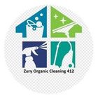 Logo for Zury Organic Cleaning 412: a house shape comprised of cleaning supply icons.