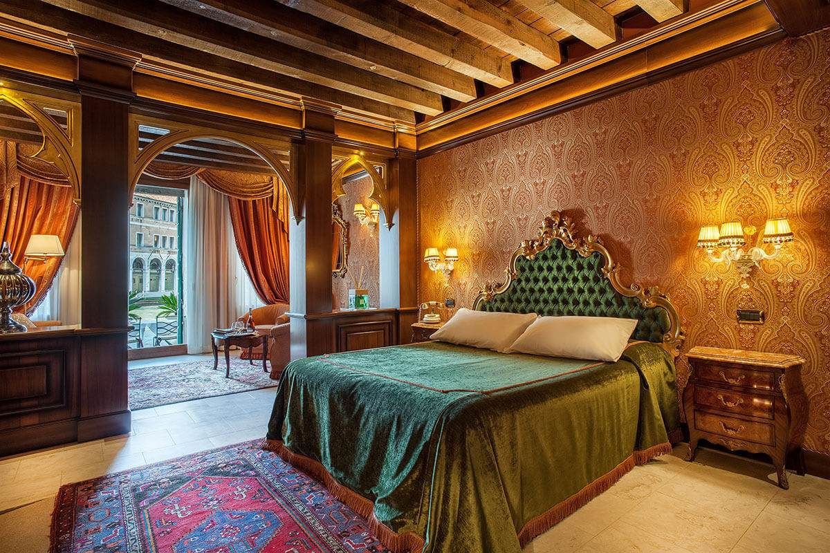 There is a large bed in the middle of the room.