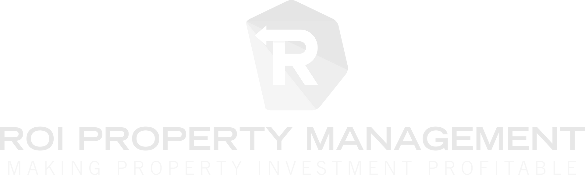 Logo for ROI Property Management, light gray text with geometric design of the letters ROI and an upward arrow.