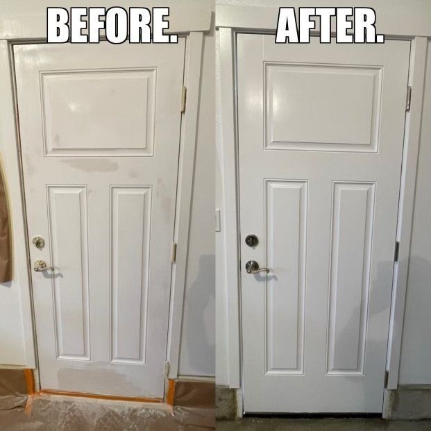 A before and after picture of a white door.