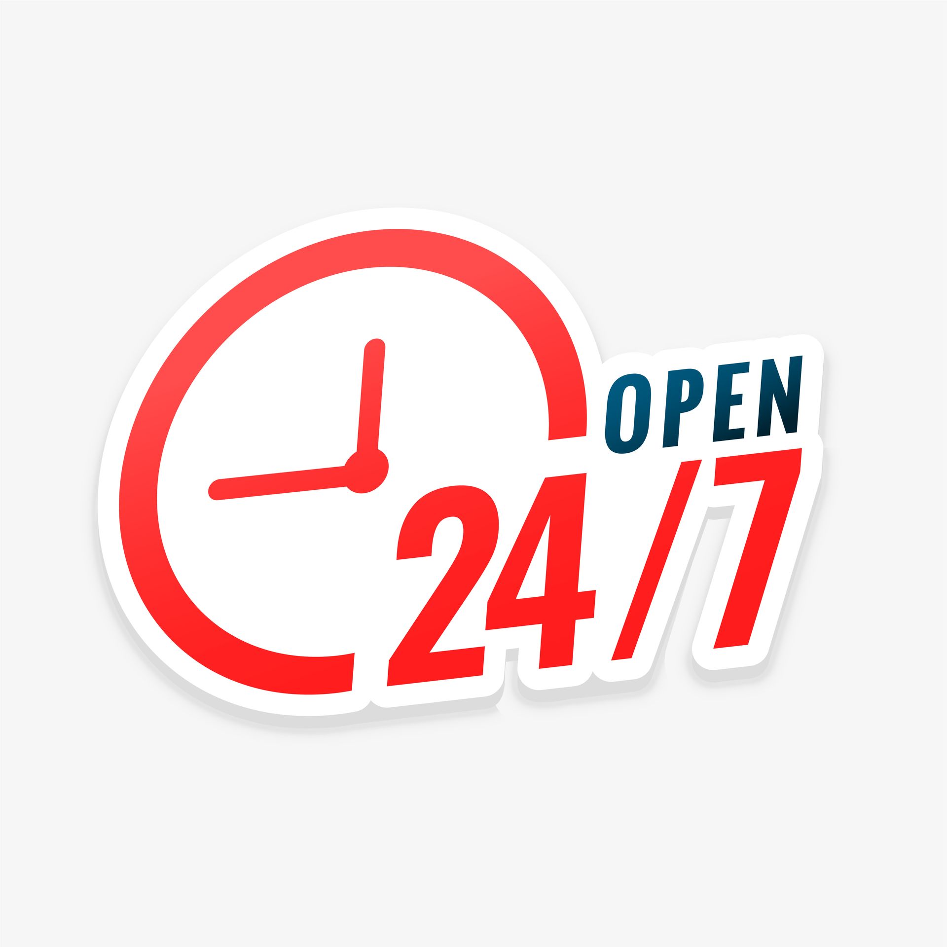 A sticker that says open 24 hours a day