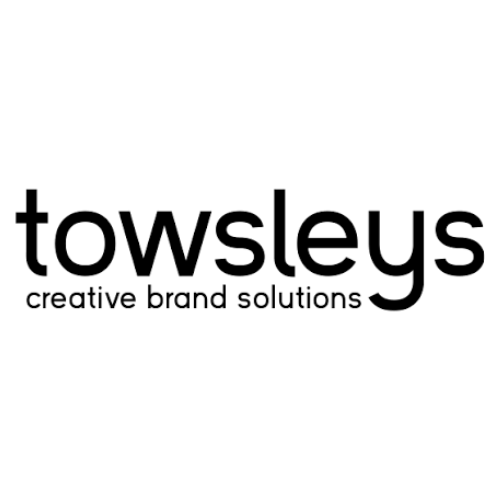 The logo for towsleys creative brand solutions is black and white.