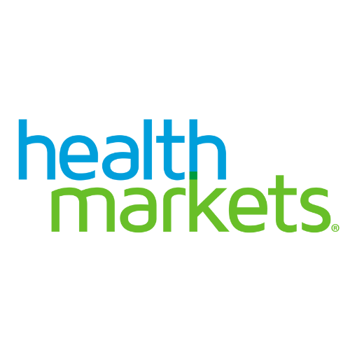 The health markets logo is blue and green on a white background.