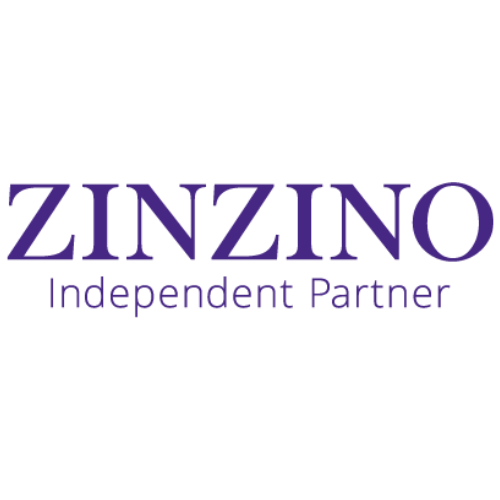 A purple and white logo for zinzino independent partner