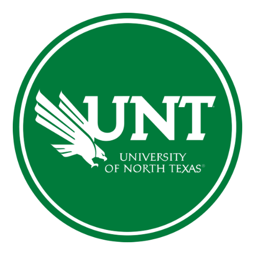 The university of north texas logo is green and white