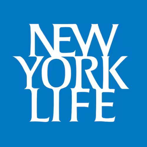 A blue and white logo for new york life