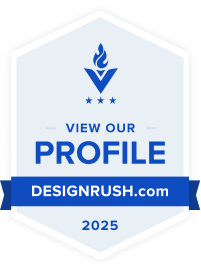 A badge that says view our profile on it
