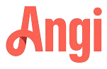 The word angi is written in red letters on a white background.