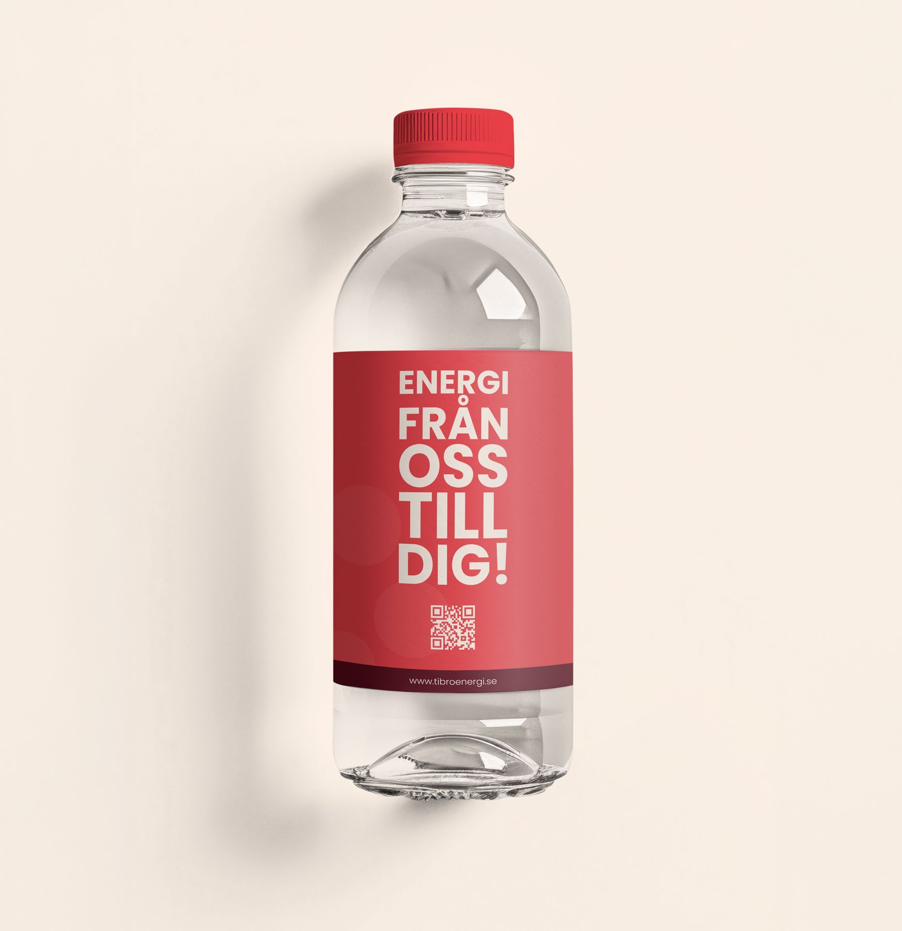 Kolsyrat vatten-flaska till event f&ouml;r Tibro Energi med egen etikett.