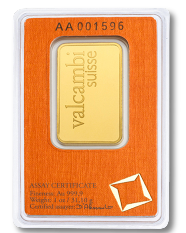 The back of a gold bar from valcambi suisse